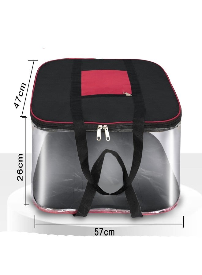 NISUN 2 Pack Moisture Proof Big Nylon Transparent Underbed Storage Bag/Stationery Paper/Blankets/Clothes Storage Bag (BlackRed, 57x47x26 cm), Rectangular - Image 2